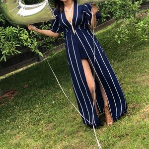 Blue & White striped romper